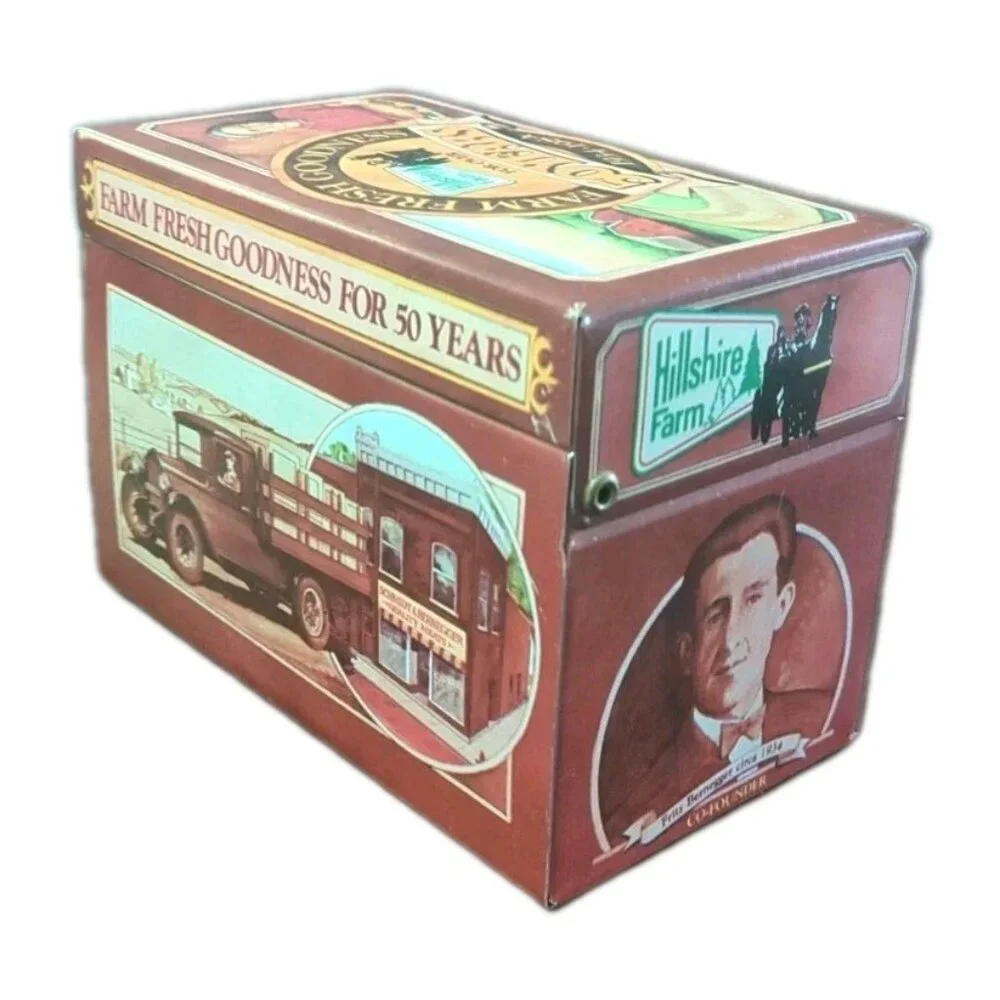 Vintage Hillshire Farm Tin Recipe Box 50 Years Commemorative 1984 Country Farm - Picture 4 of 7